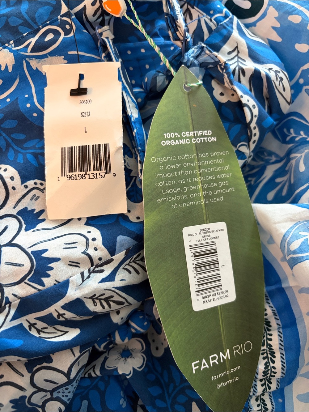 FARM Rio Blue and White Floral Tiered Midi Dress - Picture 6 of 6